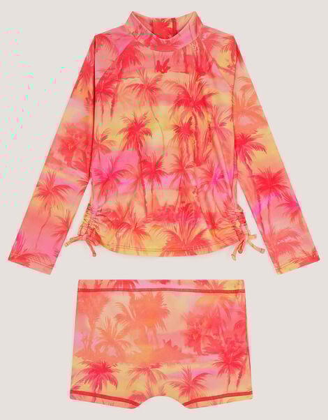 Palm Print UPF50+ Rash Vest Swim Set, Orange (ORANGE), large