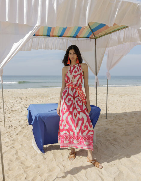 Ikat Border Print Maxi Dress, Pink (PINK), large