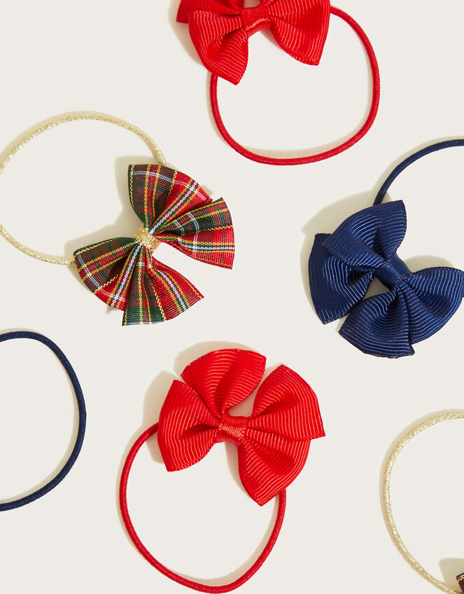 School Tartan Bow Hairbands 6 Pack, , large