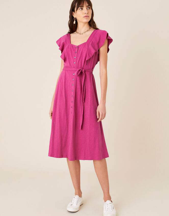 Fia Button Frill Jersey Dress, Pink (PINK), large