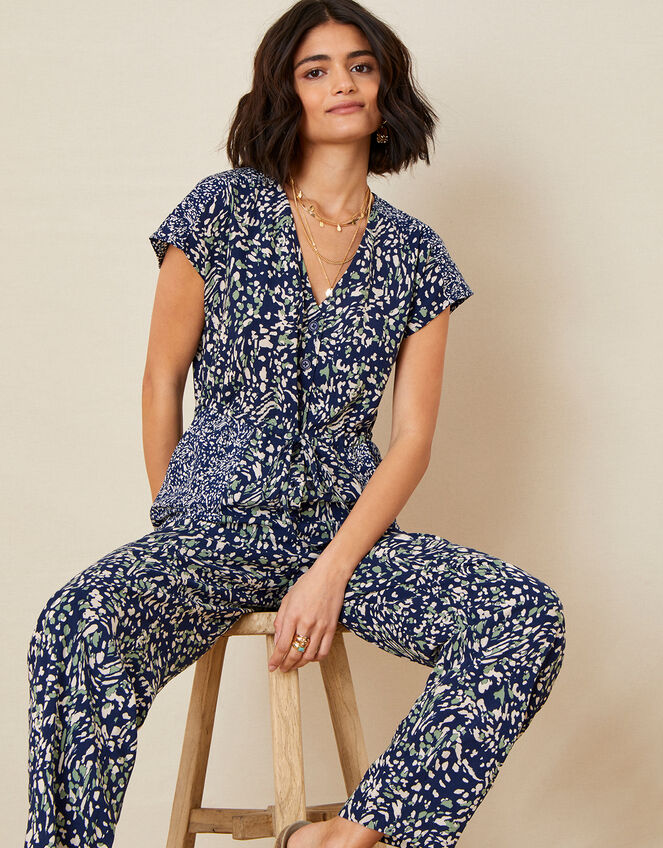 Printed Jumpsuit in LENZING™ ECOVERO™, Blue (NAVY), large