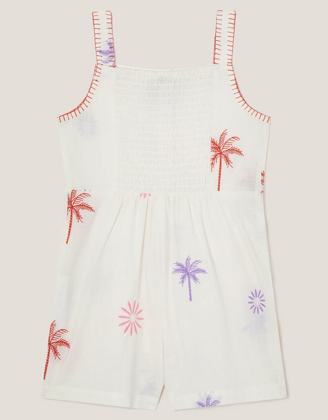 Palm Tree Embroidered Playsuit , Ivory (IVORY), large