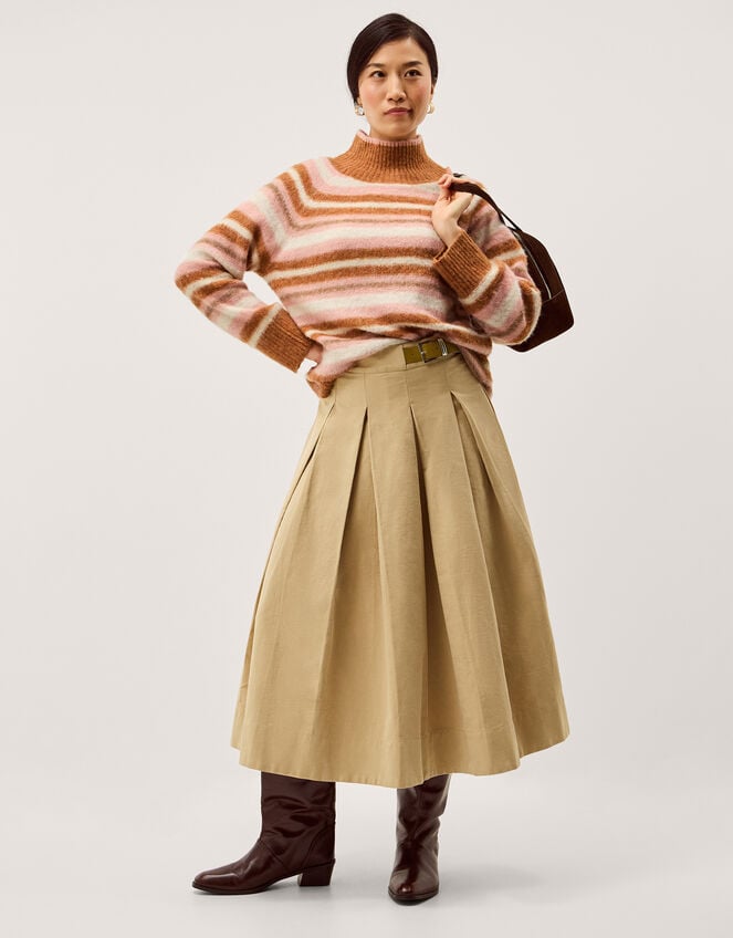 Solana High Neck Stripe Jumper, Camel (CAMEL), large