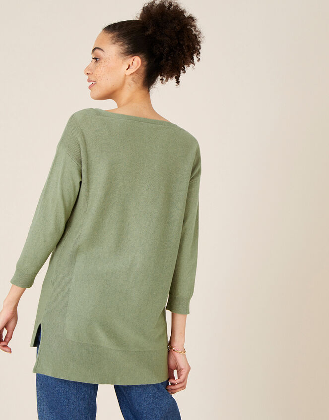 Simmi Slash Neck Longline Jumper, Green (KHAKI), large