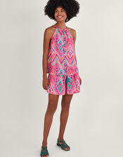 Ikat Print Tape Halter Cami Top, Orange (CORAL), large