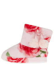 Rose Print Soft Slipper Boots, Pink (PINK), large