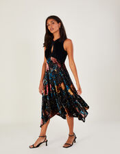 Peony Devore Hanky Hem Dress, Black (BLACK), large