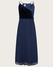 Eloise Velvet Satin Pleated Prom Dress, Blue (NAVY), large