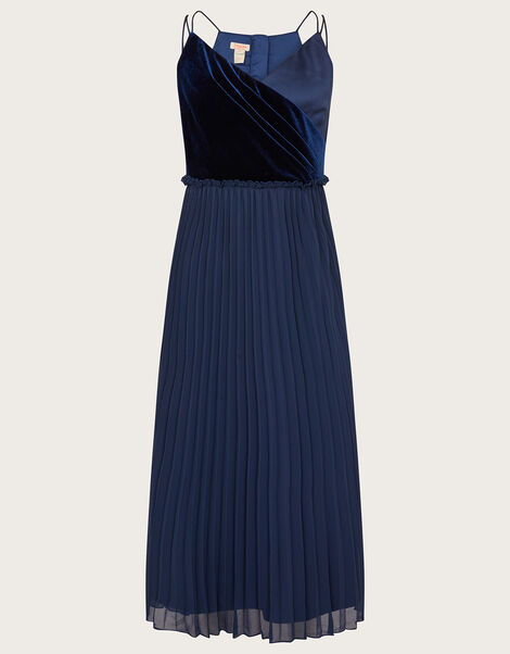 Eloise Velvet Satin Pleated Prom Dress Blue, Blue (NAVY), large