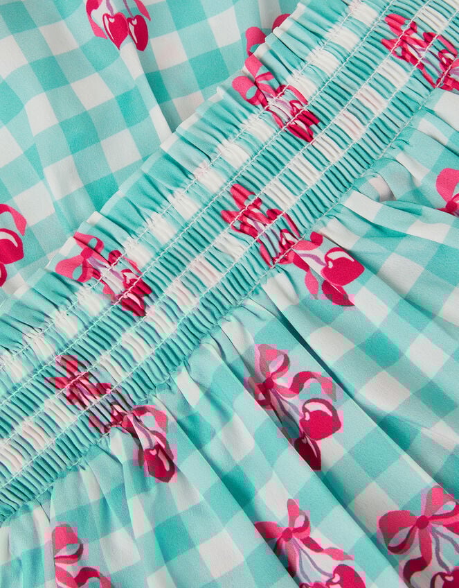 Gingham Cherry Skirt Set , Green (GREEN), large