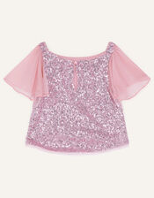 Sequin Chiffon Top, Pink (DUSKY PINK), large