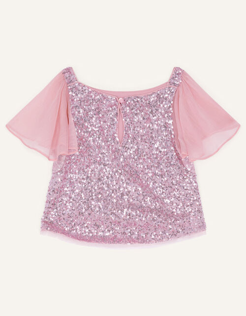 Sequin Chiffon Top, Pink (DUSKY PINK), large