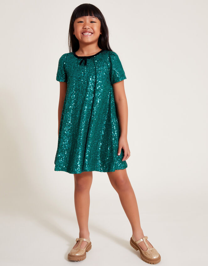 Sienna Sequin A-Line Dress, Green (GREEN), large