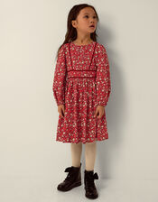 Long Sleeve Ditsy Floral Dress, Red (RED), large