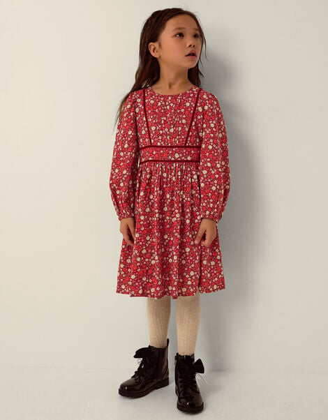 Long Sleeve Ditsy Floral Dress, Red (RED), large