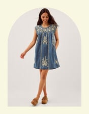 Maison Hotel Sylvie Embroidered Denim Mini Dress, Blue (BLUE), large