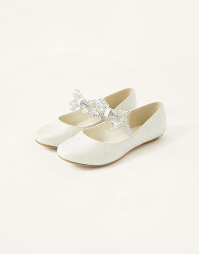 Cassie Shimmer Dazzle Bow Ballerina Flats Silver, Silver (SILVER), large