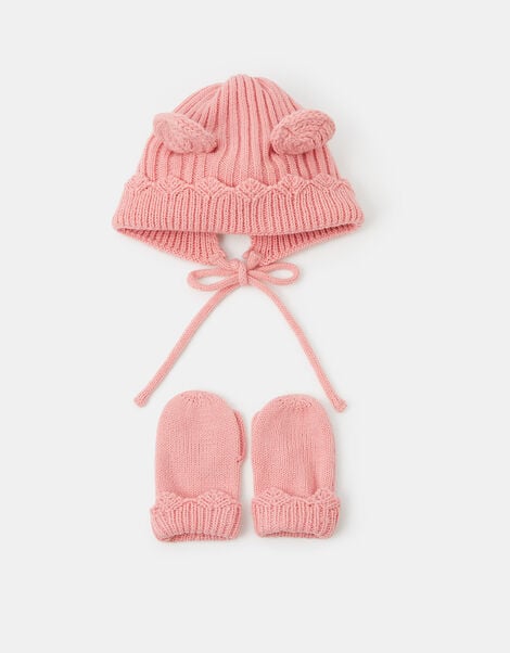 Baby Bonnet & Mitten Set, Pink (PINK), large