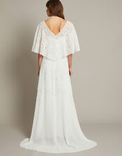Cali Embellished Cape Sleeve Wedding Dress, Ivory (IVORY), large
