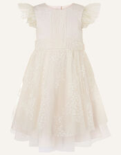Glitter Print Tulle Dress, Natural (CHAMPAGNE), large