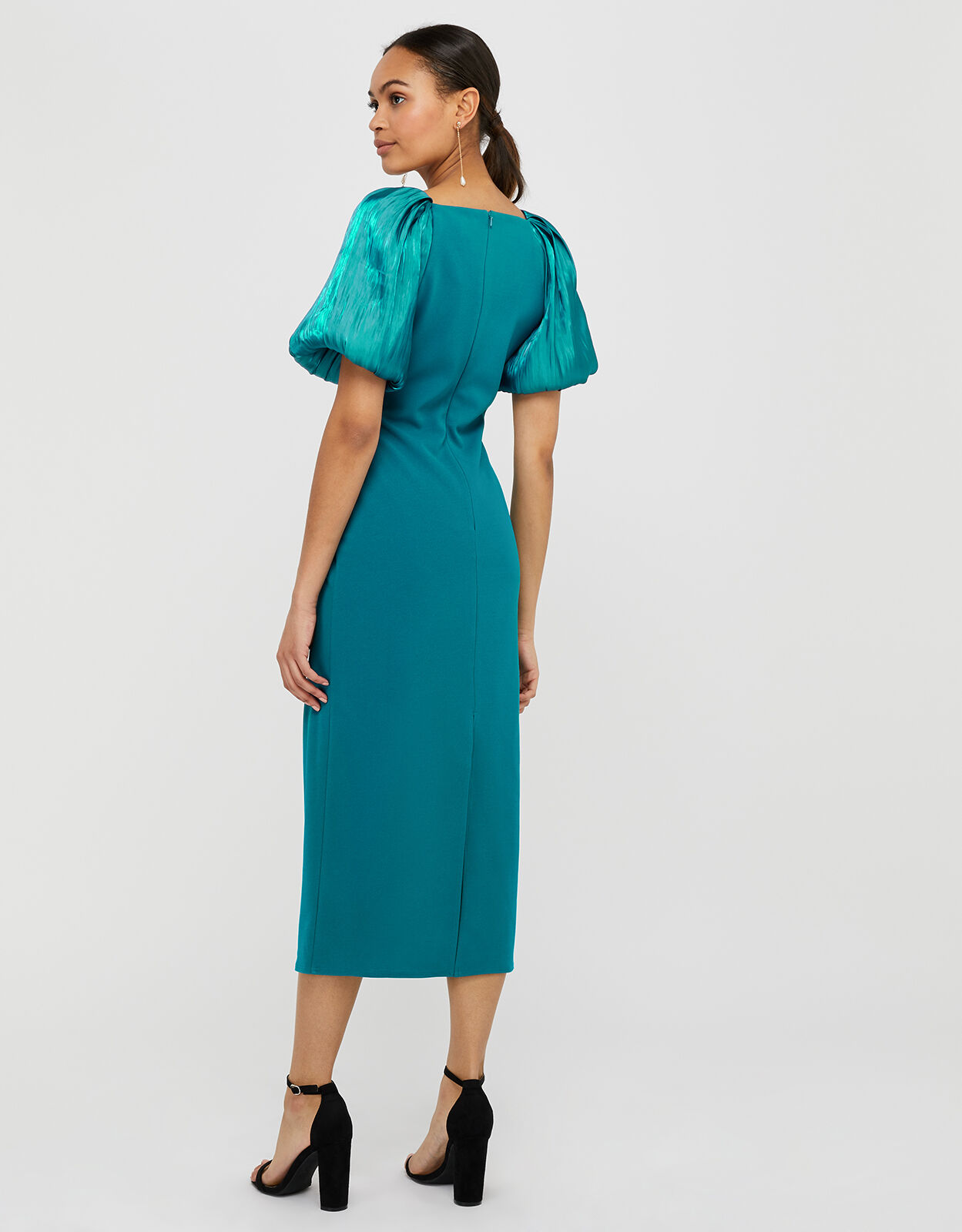 teal midi dress with sleeves
