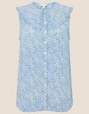 Fiona Ditsy Print Collar Sleeveless Top, Blue (BLUE), large