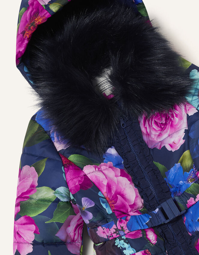 Rose Print Padded Coat, Blue (BLUE), large