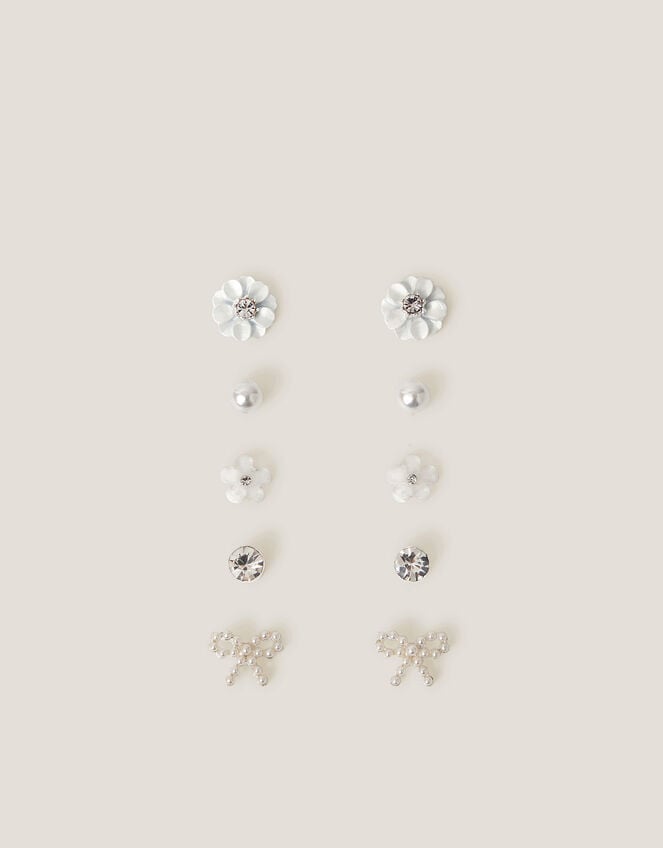 5-Pack Flower Pearl Stud Earrings, , large
