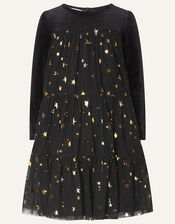 Long Sleeve Star Trapeze Tier Dress, Black (BLACK), large