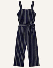 Stripe Jumpsuit in Pure Linen, Blue (NAVY), large