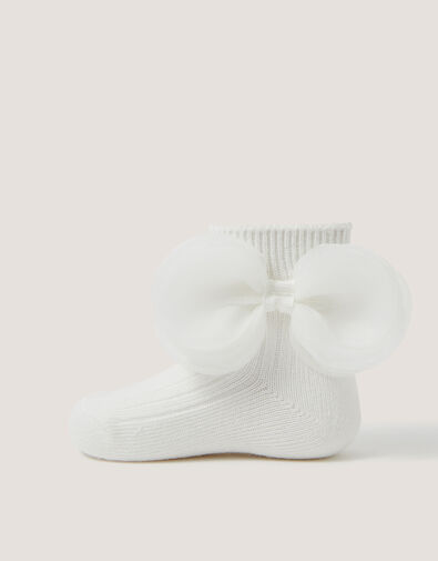 Baby Organza Bow Socks, White (WHITE), large