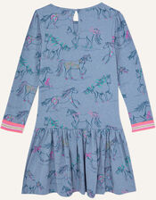 Galloping Horses Jersey Dress, Blue (BLUE), large