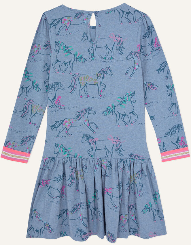 Galloping Horses Jersey Dress, Blue (BLUE), large