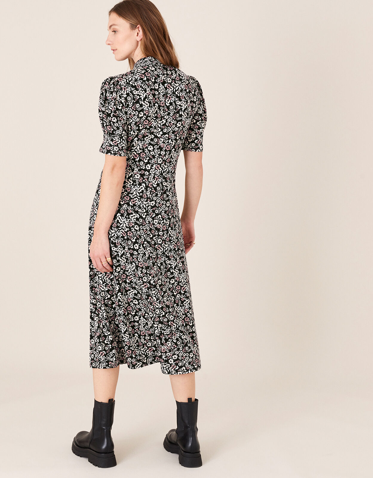Darella Ditsy Print Jersey Shirt Dress Black Day Dresses Monsoon Global