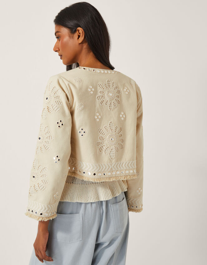 Calista Cutwork Cropped Jacket, Ivory (IVORY), large