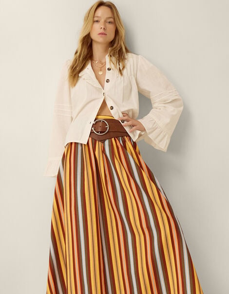 Sydney Stripe Midi Skirt, Yellow (MUSTARD), large