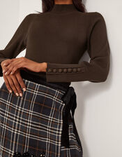 Ruby Ribbed Polo Neck Jumper, Brown (CHOCOLATE), large