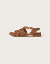 Suede Crossover Flat Sandals, Tan (TAN), large