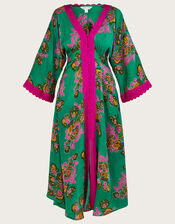 Button Through Print Kaftan Dress, Green (GREEN), large