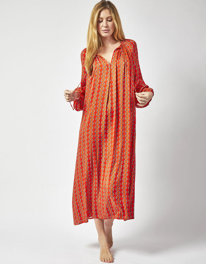 DEEBA Oozie Print Dress, Orange (ORANGE), large