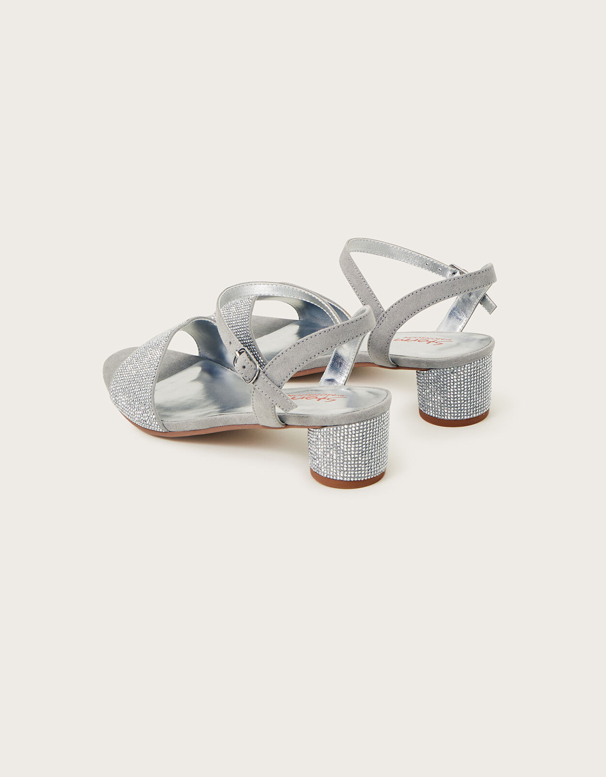 Stud Detail Heeled Sandals Silver