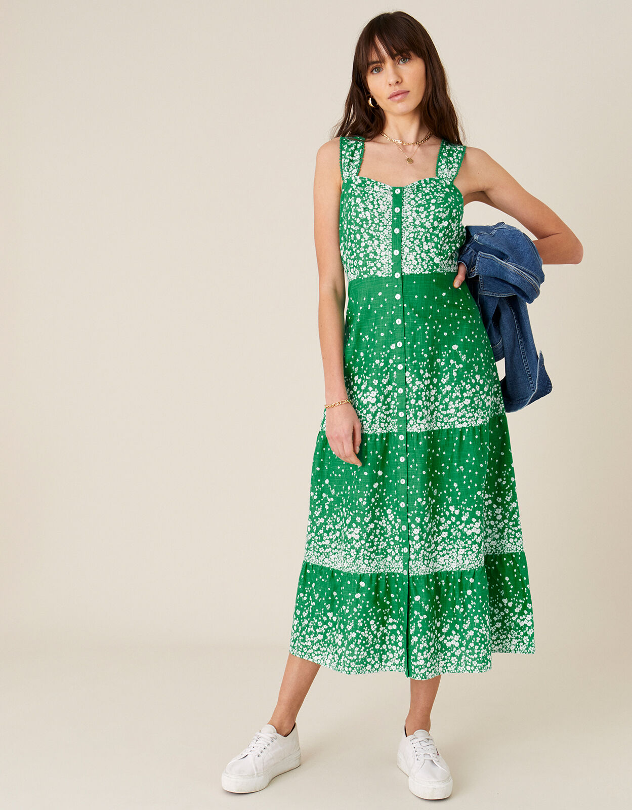 Flower Print Sundress in Organic Cotton Green