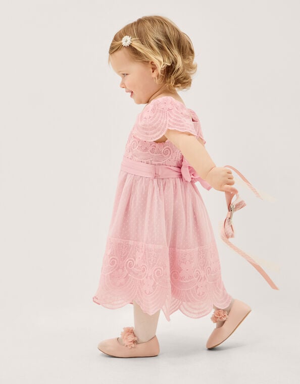 Baby Isabel Lace Tiered Party Dress, Pink (DUSKY PINK), large