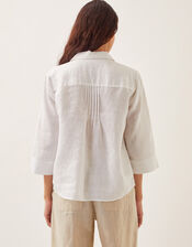 Elsie Linen Pleated Blouse, White (WHITE), large