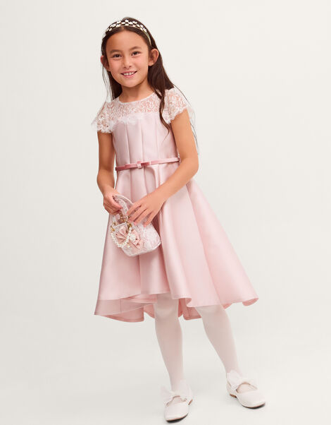 Angelina Lace Satin Party Dress, Pink (DUSKY PINK), large