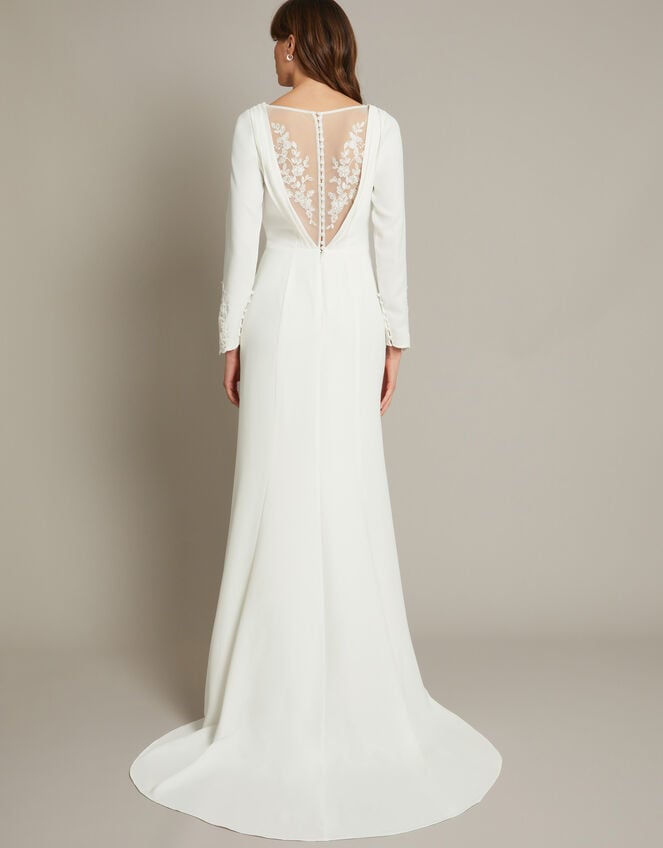 Aleah Long Sleeve Cowl Lace Bridal Dress, Ivory (IVORY), large