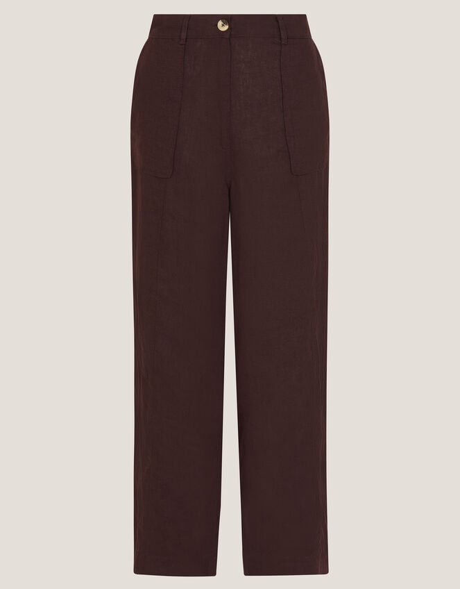 Jolie Straight Linen Trousers, Brown (CHOCOLATE), large