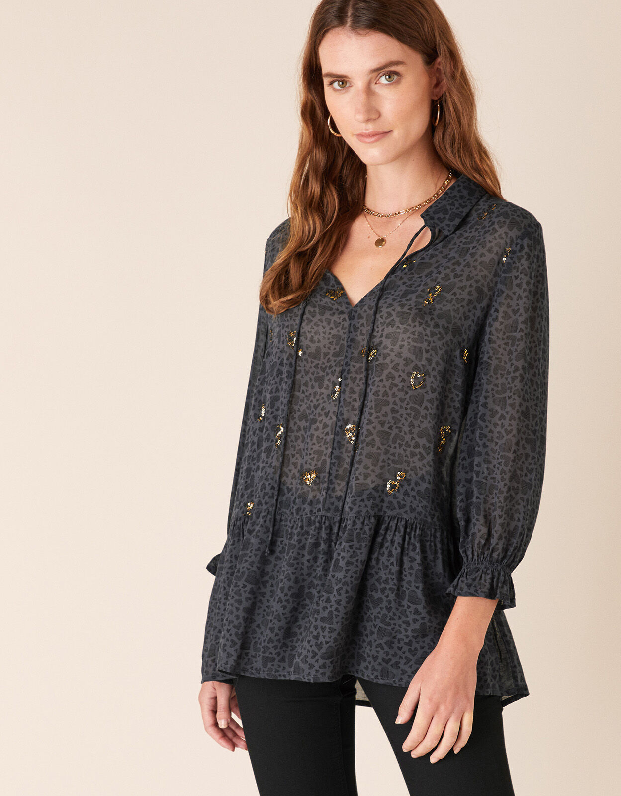 grey sequin blouse