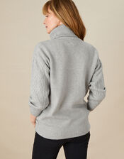 Cable Knit Cowl Neck Jumper, Grey (GREY), large