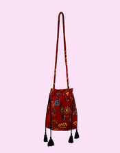 One Hundred Stars Dragon Velvet Tassel Bag, Orange (RUST), large
